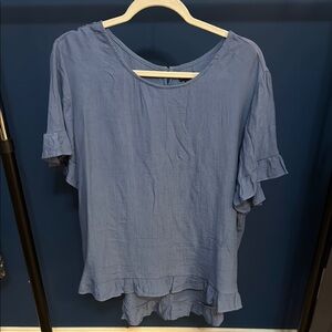 Women's Blue Ruffle Sleeve Top